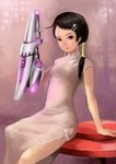  arm_support bad_id bad_pixiv_id china_dress chinese_clothes copyright_request dress hair_ornament science_fiction solo weapon zenox 