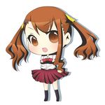  anjou_naruko ano_hi_mita_hana_no_namae_wo_bokutachi_wa_mada_shiranai. blush bow brown_eyes brown_hair chibi nagamo_sakana open_mouth school_uniform skirt sleeves_rolled_up solo twintails 