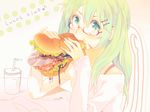  bad_id bad_pixiv_id bangs bespectacled cable cd drinking_straw eating eighth_note eyelashes flat_chest food food_on_face glasses green_eyes green_hair hair_ornament hairclip hatsune_miku holding holding_food long_hair long_sleeves looking_at_viewer lunch musical_note red-framed_eyewear sandwich solo souno_kazuki sweater upper_body vocaloid 