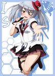  :d blush boots eyepatch frilled_skirt frills hat infinite_stratos jumping knee_boots laura_bodewig long_hair microphone mini_hat mini_top_hat negija open_mouth outstretched_hand pleated_skirt red_eyes silver_hair skirt smile solo thigh_strap top_hat twintails 