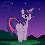  &amp;hearts; &hearts; &lt;3 blush cutie_mark equine female feral friendship_is_magic fur grass hair horn horse mammal my_little_pony night pink_hair pony purple_eyes purple_fur purple_hair raised_tail sky slushy solo star stars twilight_sparkle_(mlp) unicorn watermark 