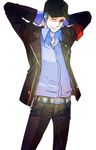  armband arms_behind_head brown_eyes chain hat iori_junpei male_focus one_eye_closed persona persona_3 school_uniform simple_background smile solo utk-utk 