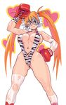  animal_print blue_eyes boxing_gloves breasts choker cleavage heart highres kneehighs large_breasts mask mugen_no_fantasia navel one_eye_closed ryoji_(nomura_ryouji) sideboob slingshot_swimsuit socks solo swimsuit thighhighs tiger_print torn_clothes twintails 