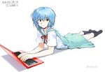  ayanami_rei blue_hair computer kiharatotsunori laptop lying md5_mismatch neon_genesis_evangelion red_eyes school_uniform short_hair solo translated 