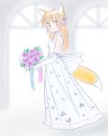  animal_ears bouquet dress elbow_gloves flower fox_ears fox_tail gloves long_hair oka_takeshi solo standing tail wedding_dress white_gloves 