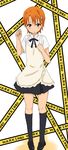  apron blush caution_tape engrish hair_ornament hairpin inami_mahiru junes orange_eyes orange_hair ranguage short_hair solo waitress working!! 