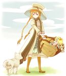  bag boots braid clover clover_hair_ornament dog doll flower four-leaf_clover_hair_ornament hair_ornament hat idu long_hair orange_hair original plaid scarf solo twin_braids very_long_hair yellow_eyes 