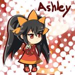  ashley_(warioware) black_hair bunny chibi dress jinnouchi_akira pantyhose red_eyes solo standing stuffed_animal stuffed_toy twintails warioware 