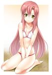 barefoot bikini hayate_no_gotoku! katsura_hinagiku kneeling long_hair pink_hair solo swimsuit un4lord yellow_eyes 