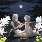  bad_id bad_pixiv_id bat_wings blue_eyes boots braid feeding full_moon hat izayoi_sakuya jenes maid maid_headdress moon multiple_girls remilia_scarlet short_hair silver_hair touhou twin_braids wings 