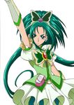  akimoto_komachi artist_request bike_shorts butterfly_hair_ornament cure_mint dress green_eyes green_hair hair_ornament long_hair magical_girl precure solo source_request yes!_precure_5 