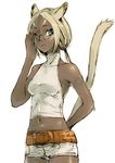  animal_ears bad_id bad_pixiv_id belt blonde_hair branch_(blackrabbits) dark_skin final_fantasy final_fantasy_xiv glasses green_eyes miqo'te navel shorts solo tail 