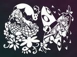  ascot chin_rest dress flower gap greyscale hat kazami_yuuka monochrome multiple_girls nakatani_nio parasol plaid plaid_skirt plaid_vest skirt skirt_set smile tabard touhou umbrella vest yakumo_yukari 