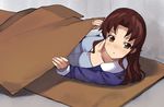  a1 box brown_eyes cardboard_box homeless idolmaster idolmaster_dearly_stars long_hair ozaki_reiko poverty solo under_covers 