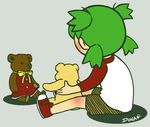  blush duralumin green_hair koiwai_yotsuba quad_tails stuffed_animal stuffed_toy superdonut teddy_bear yotsubato! 