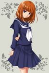  blue_eyes coupytwo orange_hair pleated_skirt school_uniform serafuku skirt solo umineko_no_naku_koro_ni ushiromiya_eva younger 