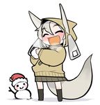 animal_ears bad_id bad_pixiv_id character_request cold copyright_request grey_hair hat highres santa_hat snow snowman tail ume_(noraneko) 