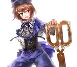  brown_hair frills green_eyes hat heterochromia red_eyes rozen_maiden scissors solo souseiseki ultimate_asuka 