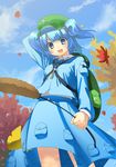  backpack bag blue_eyes blue_hair hair_bobbles hair_ornament hat kawashiro_nitori key lowres obe short_hair solo touhou twintails two_side_up 