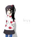  black_hair blue_legwear k-on! k_nekoneko listen!! long_hair nakano_azusa pantyhose polka_dot side_ponytail skirt smile solo 