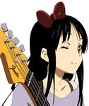  akiyama_mio bass_guitar black_hair bow instrument k-on! listen!! long_hair one_eye_closed peaceman smile solo 