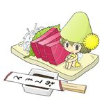  barefoot chopsticks daikon flower food hat kabiinyo_(kab) leaf lowres minigirl original sashimi solo soy_sauce wasabi wings 