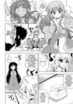  2girls angry black_hair blush bow comic doujinshi fujiwara_no_mokou greyscale hachi_(chihagura) hard_translated highres houraisan_kaguya long_hair monochrome multiple_girls non-web_source panties silver_hair sweatdrop touhou translated underwear 