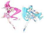  blue_eyes blue_hair blue_skirt boots choker cure_blossom cure_marine flower_tact hair_ornament hanasaki_tsubomi heartcatch_precure! hiro_(dismaless) knee_boots kurumi_erika long_hair magical_girl multiple_girls pink_choker pink_eyes pink_hair ponytail precure skirt thighhighs white_legwear 