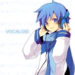  blue_eyes blue_hair blue_scarf headphones kaito kl male_focus scarf solo vocaloid 