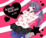  bad_id bad_pixiv_id black_hair food fruit hair_bobbles hair_ornament heart k-on! listen!! long_hair nakano_azusa pantyhose polka_dot red_eyes side_ponytail skirt solo star strawberry tsukasa_(tsu116) zoom_layer 