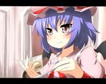  bad_id bad_pixiv_id blue_hair fang food food_on_face pudding remilia_scarlet solo spoon touhou ukami 