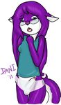  blush clothing dani_(daniruu) daniruu dickgirl ear_piercing earring eyewear feline fur fursona glasses hair herm intersex long_hair long_tail mammal panties penis piercing plain_background purple purple_body purple_fur purple_hair shirt solo surprise tail tank_top underwear white_background 