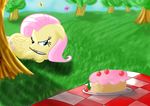  blue_eyes butterflies butterfly cake chaosdrop equine female feral fluttershy_(mlp) food friendship_is_magic hair horse insect knife mammal my_little_pony pegasus pink_hair pony tree weapon wings wood 