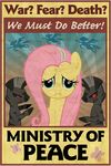  blue_eyes butterfly catsbymoo english_text equine fallout_equestria female fluttershy_(mlp) friendship_is_magic hair horse insect mammal my_little_pony peace pegasus pink_hair pony poster propaganda text zebra 
