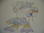  blue digimon flexing male pants purple_toes solo weregarurumon 