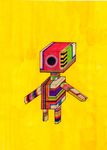  cube machine mechanical plain_background psychedelic robot smallhouse yellow yellow_background 