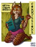  bobcat book commission female looking_at_viewer lynx panties pen red_dog shirt solo teeth tongue underwear 