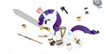  cutie_mark dagger equine exploding_lemon female feral food friendship_is_magic hair horn horse kitchen_sink long_hair mammal muffin my_little_pony plain_background polearm pony portal portal_(series) purple_eyes purple_hair rarity_(mlp) short_hair shuriken shurikens solo spear sword unicorn unknown_artist valve weapon white_background 