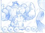  blue_and_white canine cooner eyewear flexing fox glasses male mammal maximus_ursus monochrome muscles nipples size_difference sketch tail topless 