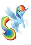  blue blue_feathers equine female feral flying friendship_is_magic hair horse mammal multi-colored_hair my_little_pony oscen pegasus plain_background pony rainbow_dash_(mlp) rainbow_hair rearing red_eyes simple_background smile solo white_background wings 