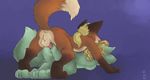  anthro anus balls blonde_hair breasts canine doggy_position doggystyle duo female fox from_behind green_hair hair lying male mammal nude on_front penetration penis pmoss raised_tail reynard sex side_boob straight vaginal vaginal_penetration 