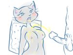  blush breasts cat duo fangs feline female k-y-r-i-e male mammal meme nipples nyan_cat peeing penis plain_background poptart straight urine watersports whiskers white_background 