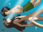  anthro duo female hair human hybrid long_hair male mammal mustelid nogitsunegabriel nude otter swimming_trunks transformation underwater water 