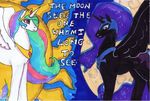  alicorn equine female feral friendship_is_magic horn horse mammal my_little_pony nightmare_moon_(mlp) pony princess princess_celestia_(mlp) royalty text willowanderer winged_unicorn wings 