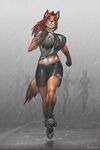  anthro army big_breasts bouncing_breasts breasts canine clothed clothing female fox gym_shorts hair jogging lori mammal military nipples outside rain raining red_hair running shirt shorts solo strype tomboy track training water wet wet_shirt wet_t-shirt 