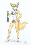  breasts canine collar female green_hair hair mammal opal_weasel panties plain_background shackles solo translucent underwear whip white_background 