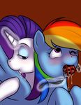  ahegao aroused ball_gag blue_eyes blue_fur blush drooling duo equine eyeshadow female feral friendship_is_magic fur gag glowing hair half-closed_eyes horn horse kloudmutt lesbian licking magic makeup mammal multi-colored_hair my_little_pony one_eye_closed pegasus plain_background pony purple_eyes purple_hair rainbow_dash_(mlp) rainbow_hair rarity_(mlp) red_background saliva short_hair smile tongue unicorn white_fur wing_boner wings 