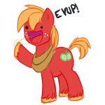  :d cutie_mark earth_pony english_text equine eyup feral freckles friendship_is_magic fur horse male mammal my_little_pony object_in_mouth open_mouth open_smile plain_background pony red_fur solo tenchiamoshi text white_background 
