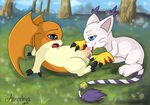  cat digimon duo feline fellatio feral gatomon interspecies male mammal oral oral_sex outside patamon penis sex side_view 