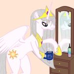  alicorn female feral friendship_is_magic hair_dye horn horse invidlord mammal mirror my_little_pony pony princess princess_celestia_(mlp) royalty solo winged_unicorn wings 
